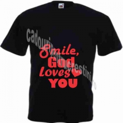 Tricou negru unisex, Smile God loves You